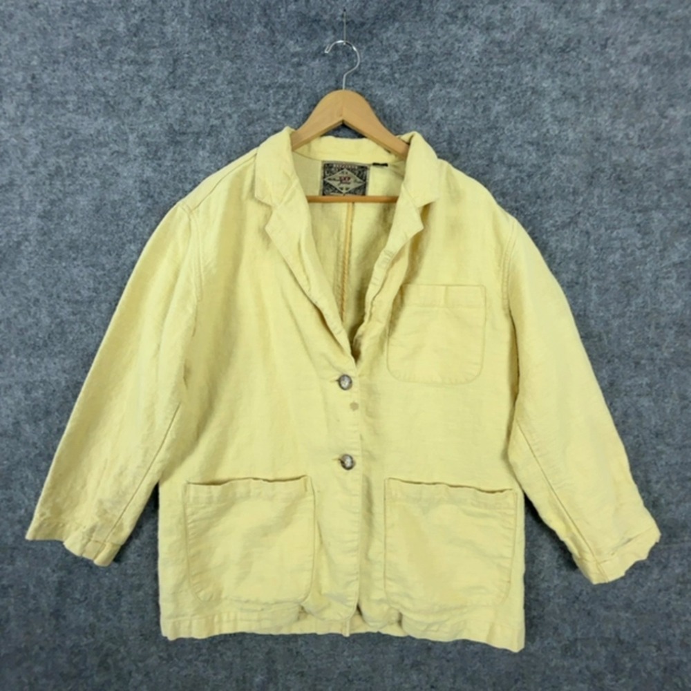 Express Blazer Jacket Women Medium Yellow Vintage EXP Jeans Cotton Ramie Summer